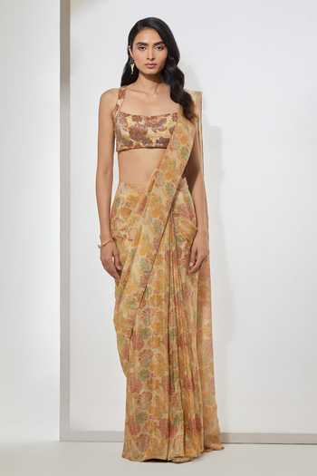Aum By Asit And Ashima Golden Meadow Sequin Pre-Draped Saree Set 