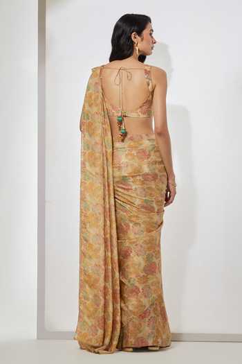 Aum By Asit And Ashima Golden Meadow Sequin Pre-Draped Saree Set 