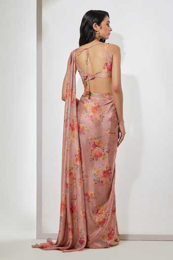 Aum By Asit And Ashima Floral Print Pre-Draped Saree With Blouse Set 