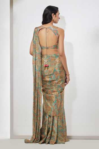 Aum By Asit And Ashima Paisley Shimmer Foil Print Saree & Blouse 