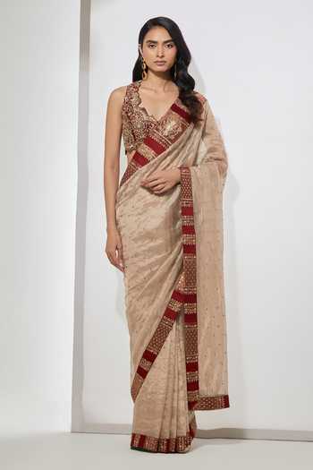 Aum By Asit And Ashima Ivory Tissue Saree With Blouse 
