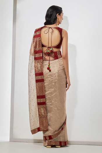 Aum By Asit And Ashima Ivory Tissue Saree With Blouse 