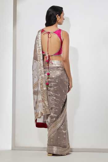 Aum By Asit And Ashima Tissue Organza Saree With Hot Pink Blouse 
