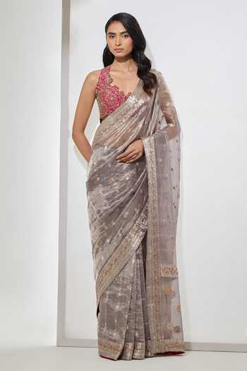 Aum By Asit And Ashima Tissue Organza Saree With Hot Pink Blouse 