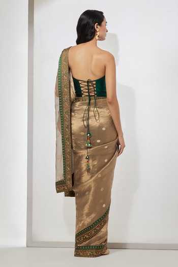 Aum By Asit And Ashima Antique Gold Tissue Saree With Corset 