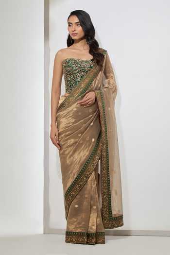 Aum By Asit And Ashima Antique Gold Tissue Saree With Corset 
