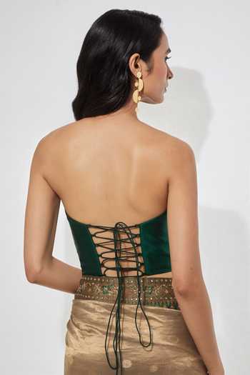 Buy Aum By Asit And Ashima Gold , Tissue, Raw Zari, Sequins Bandeau Antique Saree With Corset Online at Aza Fashions Buy_Aum By Asit And Ashima_Gold , Tissue, Raw Zari, Sequins Bandeau Antique Saree With Corset _Online_at_Aza_Fashions