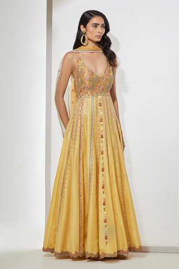 Buy Aum By Asit And Ashima Mustard , Brocade, Raw , Organza Sleeveless Anarkali With Dupatta Online at Aza Fashions Buy_Aum By Asit And Ashima_Mustard , Brocade, Raw , Organza Sleeveless Anarkali With Dupatta _Online_at_Aza_Fashions