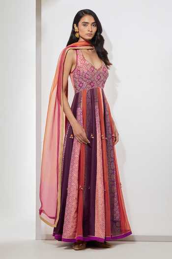 Aum By Asit And Ashima Multicolor , Chanderi , Printed And Embellished Anarkali With Dupatta Online at Aza Fashions Aum By Asit And Ashima_Multicolor , Chanderi , Printed And Embellished Anarkali With Dupatta _Online_at_Aza_Fashions