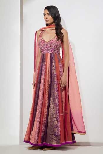 Buy Aum By Asit And Ashima Multicolor , Chanderi , Printed And Embellished Anarkali With Dupatta Online at Aza Fashions Buy_Aum By Asit And Ashima_Multicolor , Chanderi , Printed And Embellished Anarkali With Dupatta _Online_at_Aza_Fashions