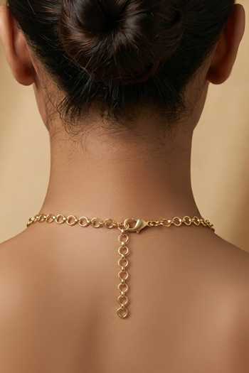 Joules By Radhika_Gold Plated Zeylira Embellished Long Pendant Necklace Set _Online_at_Aza_Fashions