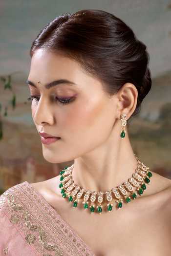 Nazaakat By Samara Singh Gold Plated Stone Drop Embellished Choker Set at Aza Fashions Nazaakat By Samara Singh_Gold Plated Stone Drop Embellished Choker Set _at_Aza_Fashions