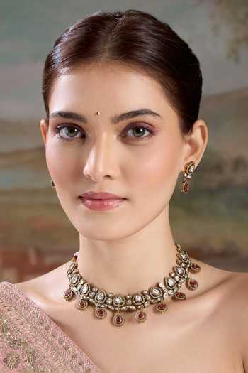 Buy Nazaakat By Samara Singh Gold Plated Embellished Necklace With Earrings Online at Aza Fashions Buy_Nazaakat By Samara Singh_Gold Plated Embellished Necklace With Earrings _Online_at_Aza_Fashions