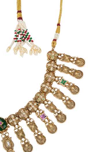 Shop Nazaakat By Samara Singh Gold Plated Rajwadi Embellished Choker Necklace Set Online at Aza Fashions Shop_Nazaakat By Samara Singh_Gold Plated Rajwadi Embellished Choker Necklace Set _Online_at_Aza_Fashions
