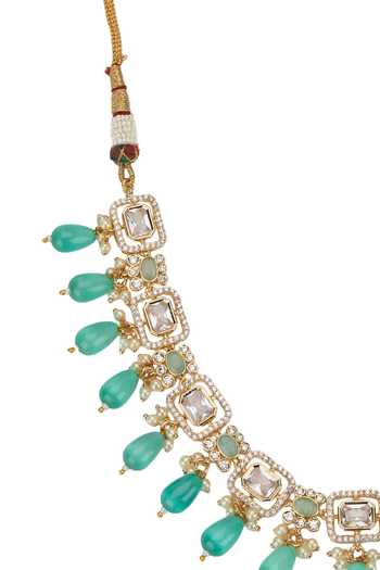 Shop Nazaakat By Samara Singh Green Drop Choker Necklace With Earrings Online at Aza Fashions Shop_Nazaakat By Samara Singh_Green Drop Choker Necklace With Earrings _Online_at_Aza_Fashions
