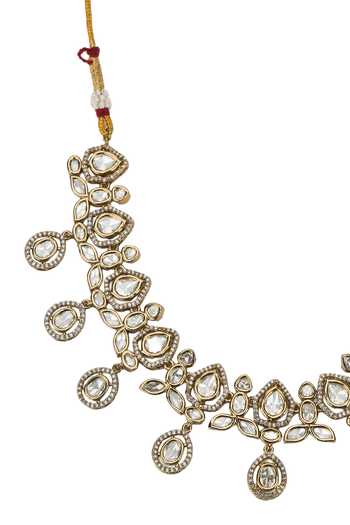 Shop Nazaakat By Samara Singh Gold Plated Embellished Choker Necklace With Earrings Online at Aza Fashions Shop_Nazaakat By Samara Singh_Gold Plated Embellished Choker Necklace With Earrings _Online_at_Aza_Fashions