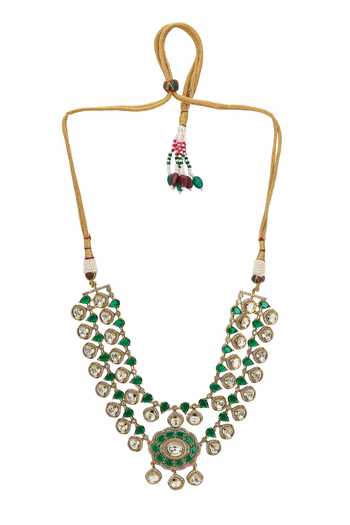 Shop Nazaakat By Samara Singh Gold Plated Embellished Layered Necklace With Earrings Online at Aza Fashions Shop_Nazaakat By Samara Singh_Gold Plated Embellished Layered Necklace With Earrings _Online_at_Aza_Fashions