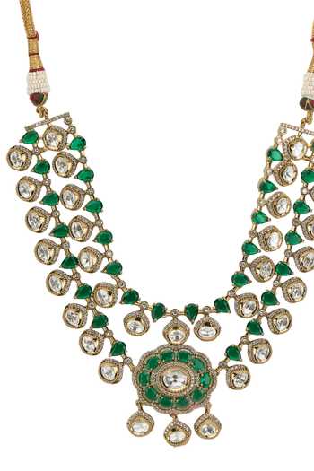 Buy Nazaakat By Samara Singh Gold Plated Embellished Layered Necklace With Earrings Buy_Nazaakat By Samara Singh_Gold Plated Embellished Layered Necklace With Earrings