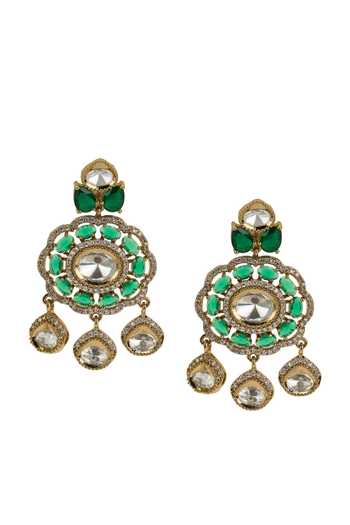Shop Nazaakat By Samara Singh Gold Plated Embellished Layered Necklace With Earrings Shop_Nazaakat By Samara Singh_Gold Plated Embellished Layered Necklace With Earrings
