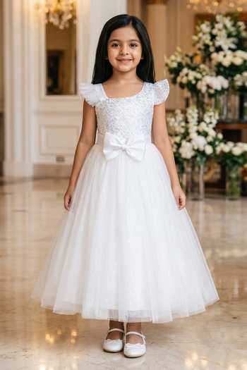 Petite Pomme Embellished Ruffle Dress 