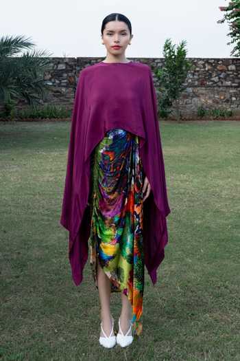 Amka Chinchin Cape Top & Printed Skirt Set 