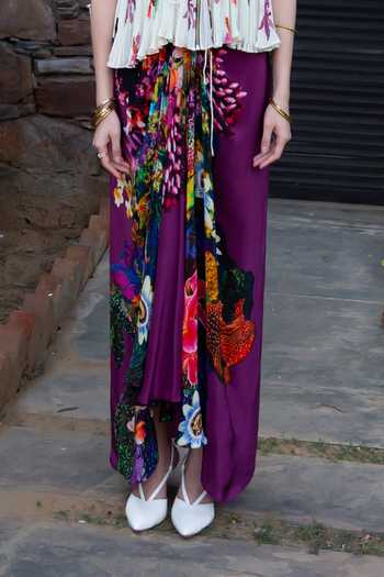 Buy_Amka_Multi Color Crepe Round Neck Dolin Pleated And Printed Top Skirt Set _Online_at_Aza_Fashions