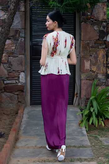 Amka Dolin Pleated & Printed Top Skirt Set 