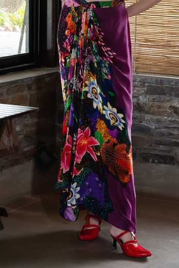 Amka_Multi Color Crepe Round Neck Ladybug Embroidered Top And Skirt Set _Online_at_Aza_Fashions