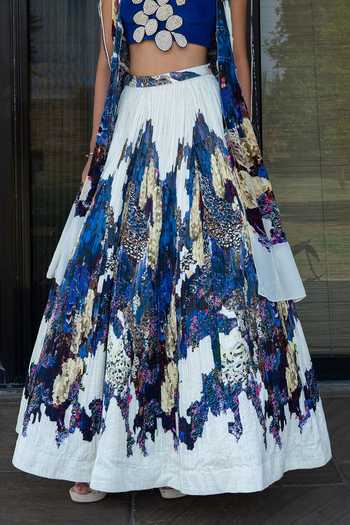 Shop_Amka_Blue Crepe Embroidery Candolim Pleated Skirt _Online_at_Aza_Fashions