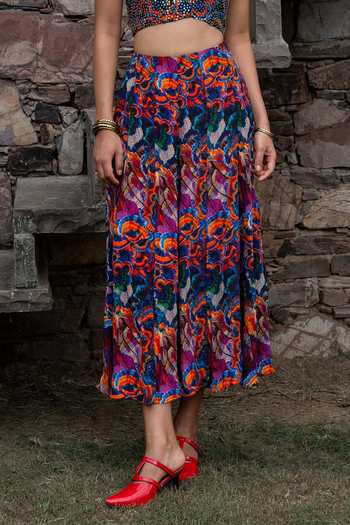 Buy_Amka_Multi Color Crepe Halter Neck Colva Sequin Work And Printed Top Skirt Set _Online_at_Aza_Fashions