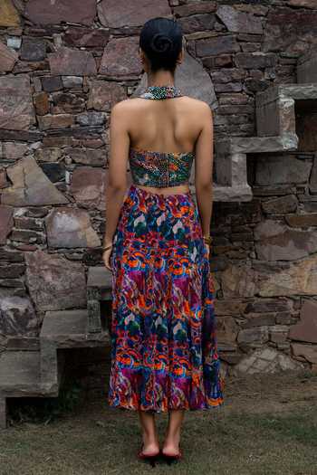 Amka Colva Sequin Work & Printed Top Skirt Set 