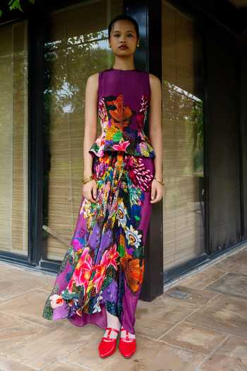 Buy Amka Multi Color Crepe Round Neck Nectar Printed Skirt Set Online at Aza Fashions Buy_Amka_Multi Color Crepe Round Neck Nectar Printed Skirt Set _Online_at_Aza_Fashions