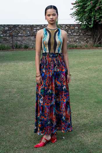 Amka Siolim Striped Top & Skirt Set 
