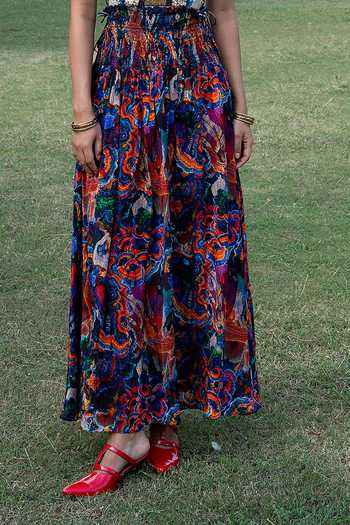 Buy_Amka_Multi Color Crepe Halter Neck Siolim Embroidered Blouse _Online_at_Aza_Fashions