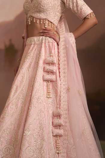 Buy_Angad Singh_Pink Raw Silk V-neck Gulaal Embroidered Lehenga Set 