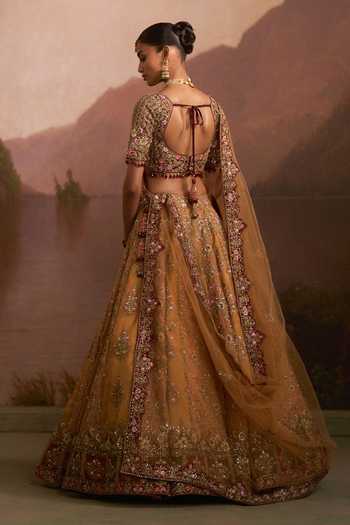Angad Singh Dholki Mustard Organza Lehenga Set 
