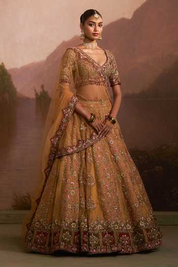 Angad Singh Dholki Mustard Organza Lehenga Set 