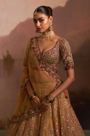 Buy Angad Singh Yellow Organza V-neck Dholki Mustard Lehenga Set Online at Aza Fashions Buy_Angad Singh_Yellow Organza V-neck Dholki Mustard Lehenga Set _Online_at_Aza_Fashions