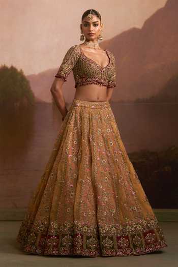 Angad Singh Yellow Organza V-neck Dholki Mustard Lehenga Set at Aza Fashions Angad Singh_Yellow Organza V-neck Dholki Mustard Lehenga Set _at_Aza_Fashions