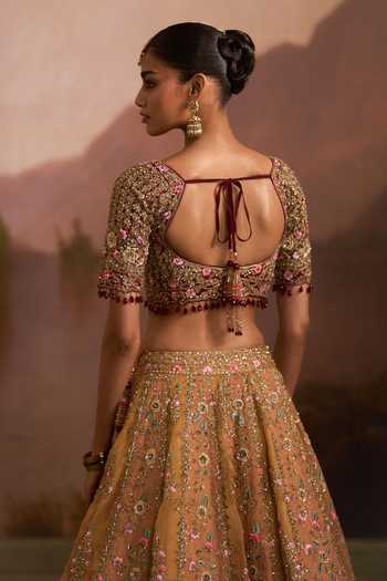 Buy Angad Singh Yellow Organza V-neck Dholki Mustard Lehenga Set Buy_Angad Singh_Yellow Organza V-neck Dholki Mustard Lehenga Set