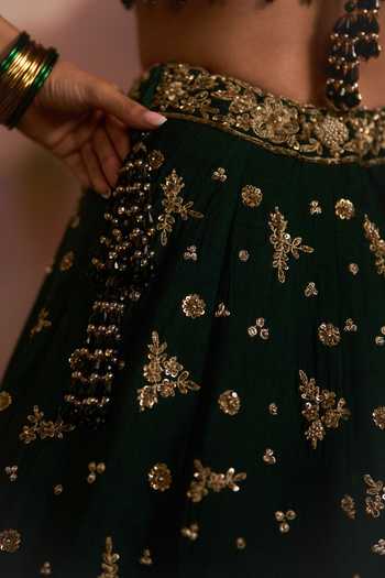 Angad Singh Green Raw Silk V-neck Raat Rani Embroidered Lehenga Set Online at Aza Fashions Angad Singh_Green Raw Silk V-neck Raat Rani Embroidered Lehenga Set _Online_at_Aza_Fashions
