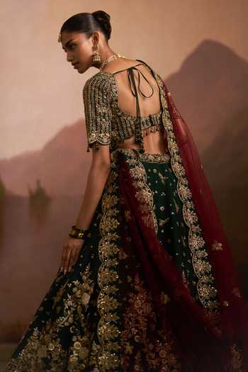 Angad Singh Green Raw Silk V-neck Raat Rani Embroidered Lehenga Set at Aza Fashions Angad Singh_Green Raw Silk V-neck Raat Rani Embroidered Lehenga Set _at_Aza_Fashions