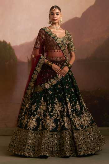 Angad Singh Raat Rani Embroidered Raw Silk Lehenga Set 
