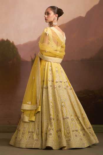 Angad Singh Haldi Lime Raw Silk Lehenga Set 