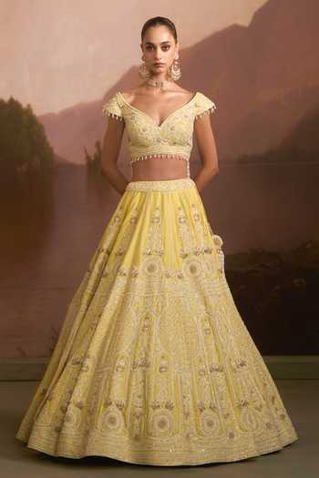 Shop Angad Singh Yellow Raw Silk Sweetheart Neck Haldi Lime Lehenga Set Online at Aza Fashions Shop_Angad Singh_Yellow Raw Silk Sweetheart Neck Haldi Lime Lehenga Set _Online_at_Aza_Fashions