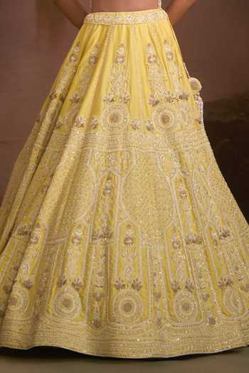 Buy Angad Singh Yellow Raw Silk Sweetheart Neck Haldi Lime Lehenga Set Buy_Angad Singh_Yellow Raw Silk Sweetheart Neck Haldi Lime Lehenga Set