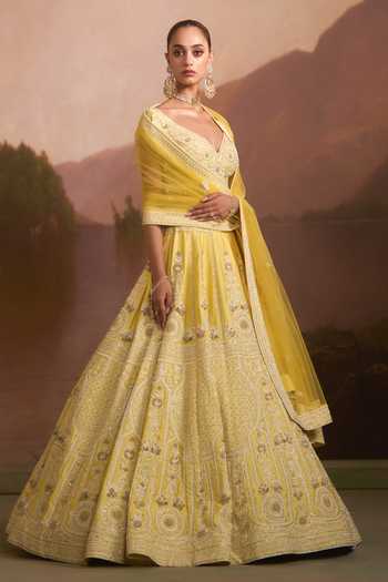 Angad Singh Haldi Lime Raw Silk Lehenga Set 