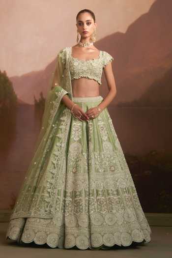 Angad Singh Purvai Mint Raw Silk Lehenga Set 
