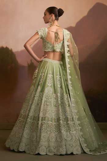 Angad Singh Purvai Mint Raw Silk Lehenga Set 