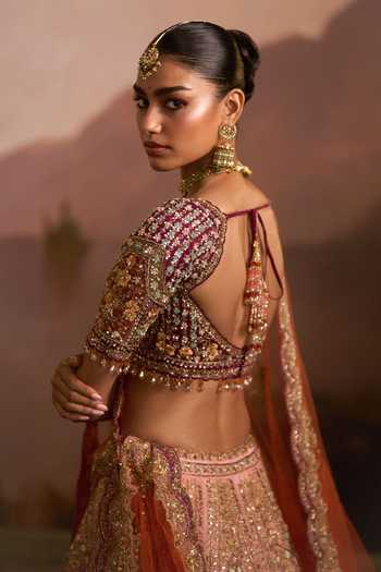 Angad Singh Multi Color Organza V-neck Gidha Embroidered Lehenga Set Online at Aza Fashions Angad Singh_Multi Color Organza V-neck Gidha Embroidered Lehenga Set _Online_at_Aza_Fashions